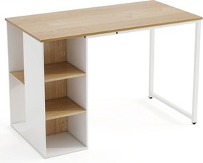 Secretária para computador moderna para escritório em casa 115 x 59 x 75 cm com 5 compartimentos de armazenamento Natural