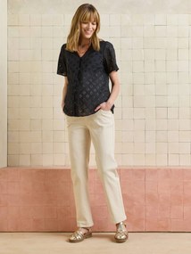 Jeans direitos, faixa sem costuras, para grávida cru