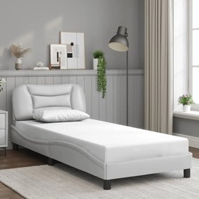 Estrutura de cama c/ luzes LED 90x190cm couro artificial branco
