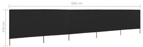 Para-vento com 5 painéis em tecido 600x80 cm preto