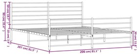 Estrutura de cama com cabeceira e pés 200x200 cm metal preto