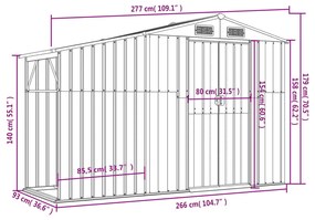 Abrigo de Jardim em Aço Galvanizado - 277x93x179 cm - Cinzento