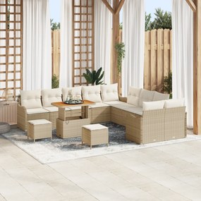 Conjunto de Sofá de Jardim vidaXL de 13 Peças com Almofadas Bege Ratta