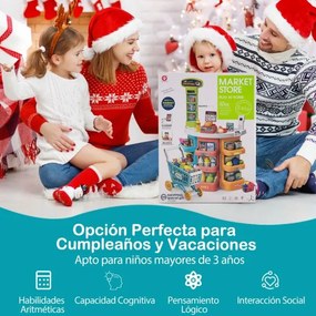 Conjunto de supermercado para crianças com carrinho de compras, balança e scanner com luz e som, 76 peças de alimentos e acessórios, jogo de encenação