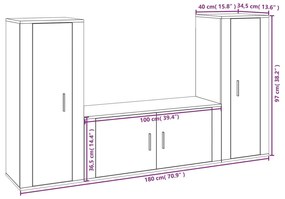 3 pcs conjunto móveis de TV madeira processada branco brilhante