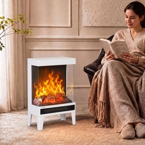 Lareira Elétrica 1000/2000 W com Chama LED Ajustável até 15-20 m² 40,5x20x62 cm Branca