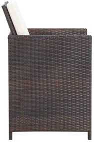 5 pcs conjunto de jantar exterior c/ almofadões vime castanho