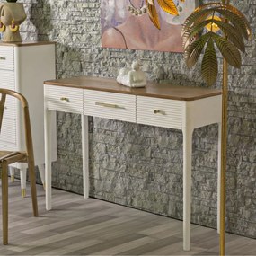 MESA CONSOLA MATERA 107X37X80 CM BRANCA E CASTANHA