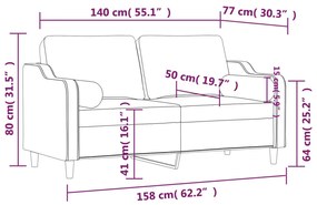 Sofá 2 lugares + almofadas decorativas 140 cm tecido castanho