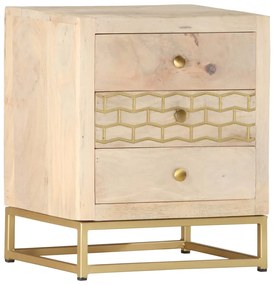 Mesa de cabeceira 40x30x50 cm madeira mangueira maciça dourado