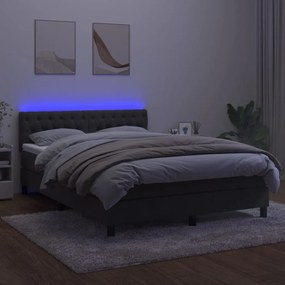 Cama box spring c/ colchão/LED 140x200cm veludo cinzento-escuro