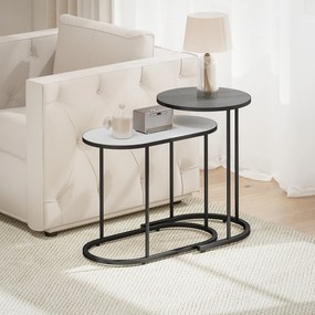 Conjunto de 2 mesas baixas encaixáveis, mesas auxiliares empilháveis de estilo contemporâneo, estrutura em metal cinzento e branco
