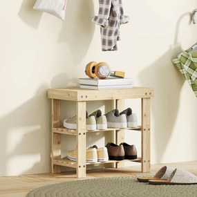 Banco Sapateira de Bambu Organizador de Sapatos com 2 Prateleiras para 4 Pares de Sapatos 50x28x45 cm Madeira