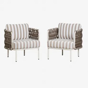 Pack De 2 Poltronas De Jardim Em Alumínio E Corda Trançada Tevary Gardénia Branco & Tecido Castanho Moka - Branco Gardenia - Sklum