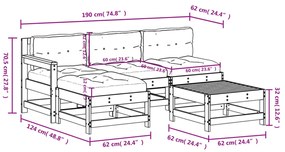 5pcs conjunto lounge jardim com almofadões madeira maciça cinza