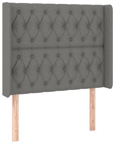 Cabeceira de cama c/ LED tecido 93x16x118/128 cm cinza-escuro