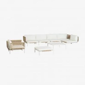 Sofá Modular De Canto Para Jardim De 5 Peças Com Pufe, Poltrona E Mesa De Centro Roubly Beige De Amêndoa - Sklum