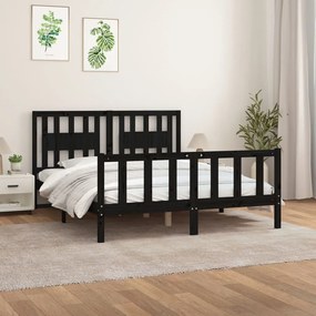vidaXL Estrutura cama casal c/ cabeceira 150x200 cm pinho maciço preto