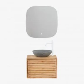 Conjunto De Móveis De Banheiro De Madeira Suspensos Deleyna Madeira Natural & Cimento Cinzento Redondo Ø40 Cm Tarsis & Quadrado - Sklum