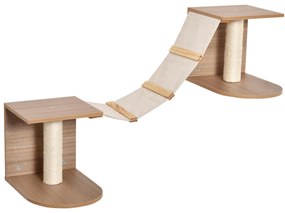 PawHut Prateleiras de Parede para Gatos Escadas de Tecido para Gatos com Plataformas e Postes Arranhadores de Sisal Centro de Atividades de Escada 129x40x31,5cm Marrom Claro