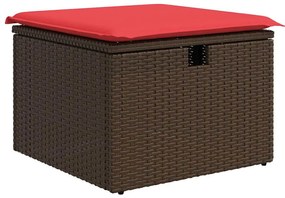 4 pcs conjunto sofás de jardim c/ almofadões vime PE castanho