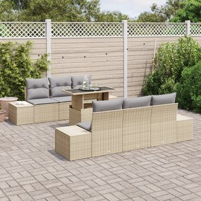 Conjunto de Sofá de Jardim com 7 Peças e Almofadas Bege em Poliratan