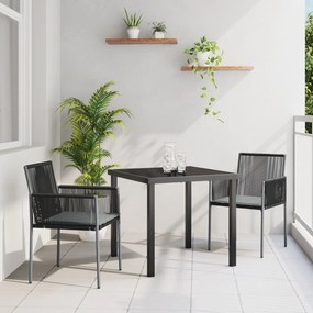 vidaXL Conjunto de Jantar de Jardim com Almofadas Preto Vime Sintético