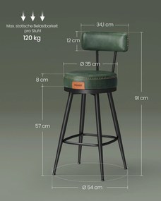 Conjunto de 2 bancos de bar com encosto Coleção EKHO 54 x 54 x 91 cm Verde floresta