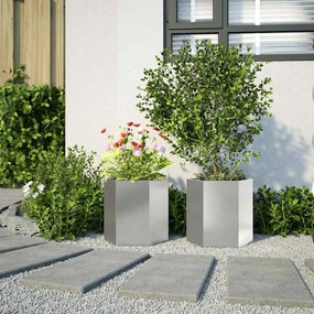 Vasos floreiras de jardim 2 pcs hexagonal 46x40x45 cm aço inox.