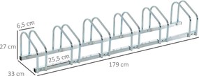 Estacionamento para 6 Bicicletas Suporte de Aço para Estacionar Bicicletas no Chão para Interior e Exterior 179x33x27 cm Prata