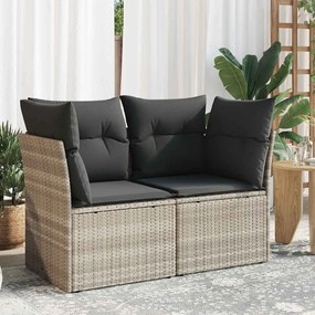 vidaXL Sofá jardim de 2 lugares com almofadões vime PE cinzento claro