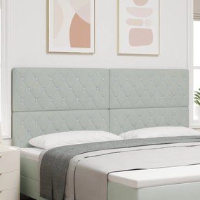Cabeceira Botão de Cristal Tufted Cinza Claro de 200 cm em Veludo