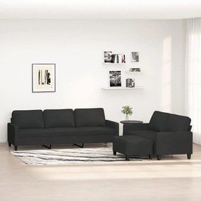 vidaXL 3 pcs conjunto de sofás com almofadões tecido preto