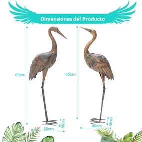 Conjunto de 2 estátuas de jardim de grous metálicos para decoração ao ar livre