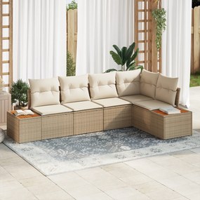 Conjunto de Sofá de Jardim vidaXL 5 Peças com Almofadas Bege Polirattan Acácia