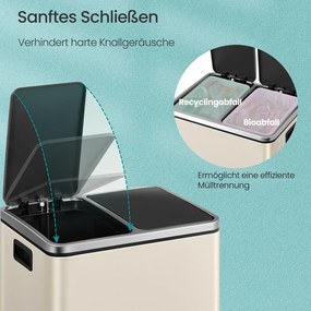 Caixote do lixo com 2 compartimentos 41 x 31,5 x 47 cm bege