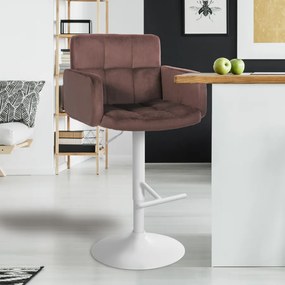 Banco de bar Los Angeles em veludo com estrutura branca 93-113 x 60 x 56 cm Castanho