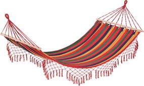 Cama Rede de Jardim 200x100 cm Rede Suspensa com Travessas de Madeira para Pátio Varanda Campismo Multicolor