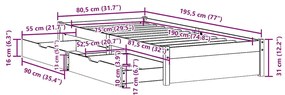 Cama sem colchão 75x190 cm madeira de pinho maciça