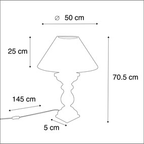 Candeeiro de mesa rústico com abajur de linho bege 50 cm - Hyssop Rústico