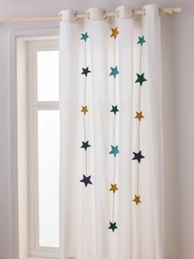 Cortinado translúcido, ilhós e grinalda com estrelas verde medio liso com motivo