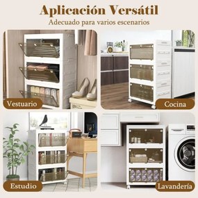 Caixas de arrumação de plástico 126L empilháveis de 3 níveis Dobráveis com tampa com Rodas Branco