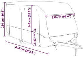 Cobertura caravana 670x250x220 cm tecido não tecido cinzento