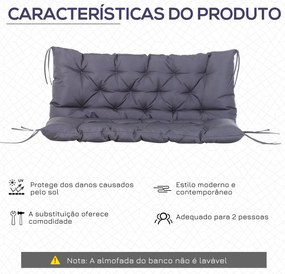 Almofada para Banco com Encosto 120x110x12cm Almofada de Banco de 2 Lu