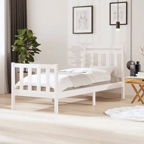 Estrutura de cama solteiro 90x190 cm madeira maciça branco