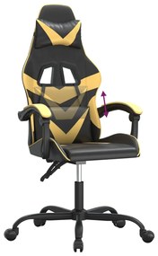 Cadeira gaming couro artificial preto e dourado