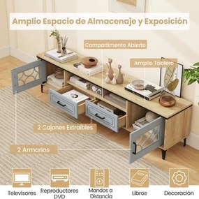 Móvel para TV de até 80 polegadas 180,5 x 35 x 46 cm com 2 gavetas, 2 compartimentos com porta e prateleira para sala de estar Natural