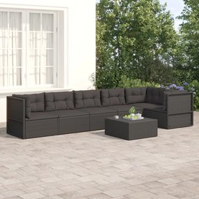 vidaXL 6 pcs conjunto lounge de jardim c/ almofadões vime PE preto