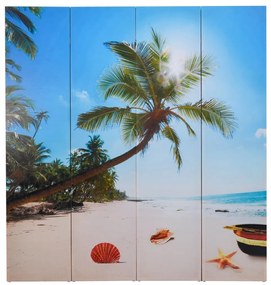 Biombo dobrável com estampa de praia 160x170 cm