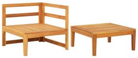 2 pcs conj. lounge de jardim c/ almofadões branco nata acácia